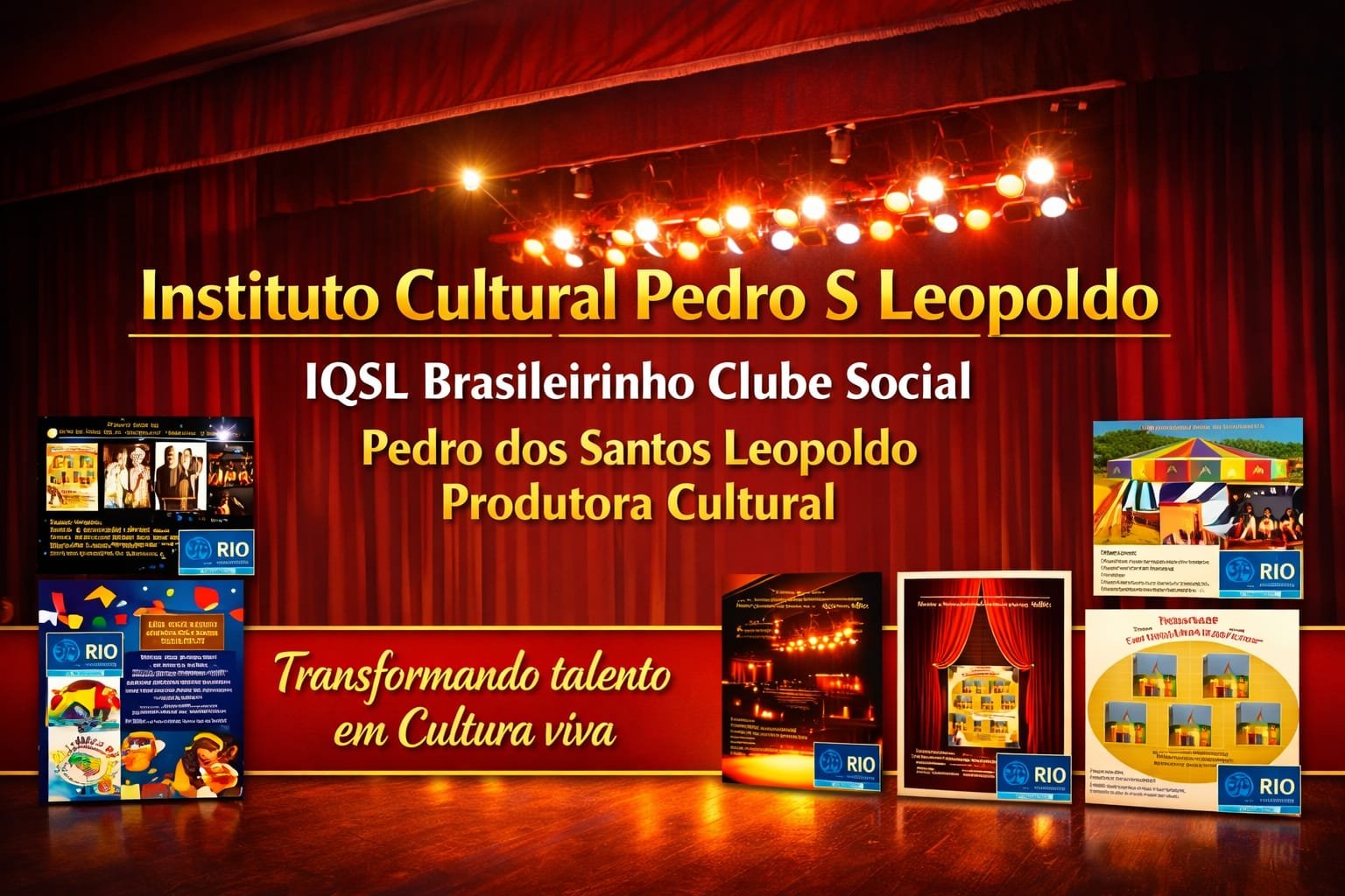 Painel com cartazes de espetáculos e produções culturais do Instituto Cultural Pedro S. Leopoldo — Produtora Cultural